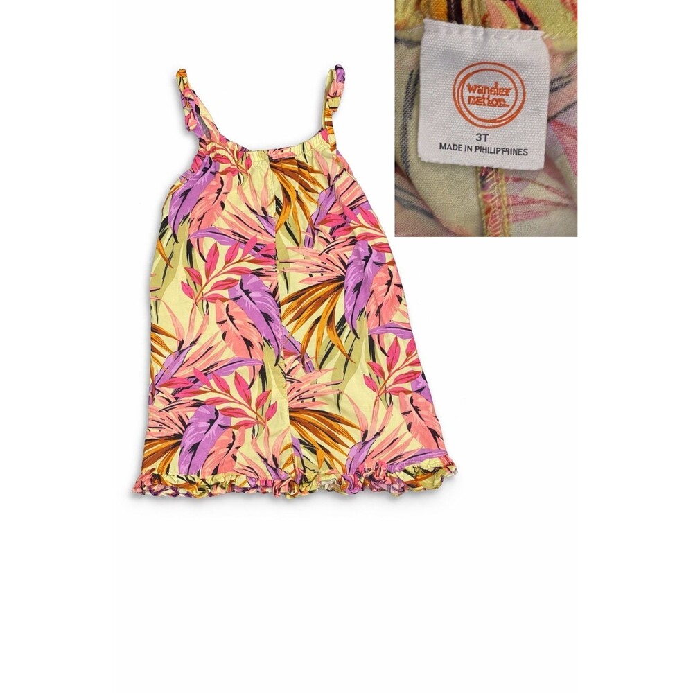 Wonder Nation Toddler Girl 3T Tropical Romper Palm Print Ruffle Hem Summer